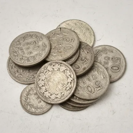 Mynt i silver, 2kronor, 800/1000, 44,42g.
