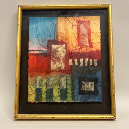 Tavla komposition blandteknik, Maria Ronnehed, bladmått 29x25cm, signerad, inramad med glas Skickas med postpaket.