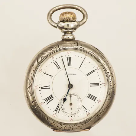 Fickur/Savonett Waltham Ø58mm manuell, spricka i urtavla, liten sekundvisare Dueber Sterling silver 925/1000 Bruttovikt:186,4g