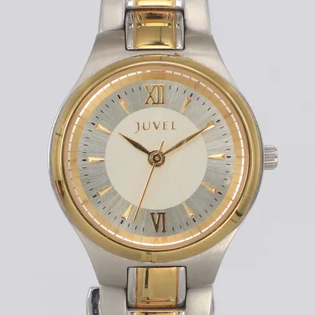 Damur Juvel, stål, quartz, 26mm, nr 74964181 52, stållänk ca 15cm, färgbortfall, går ej, behov av batteribyte, inga tillbehör.