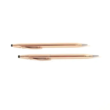 Set med två pennor Cross 1/20 14K gold filled, blyerts- och bläckpenna, USA, längd 13,5cm, garantikort (ej ifyllt), etui