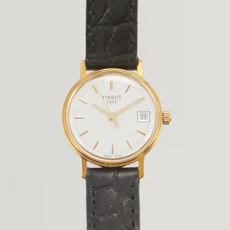 Damur Tissot 18K 21mm quartz, läderband, går ej, batteribyte krävs, personlig gravyr.
