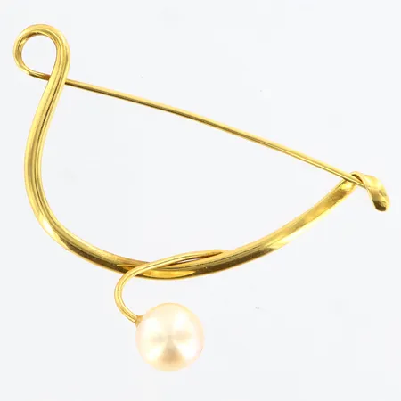 Brosch med pärla ca 29x48mm 18K Vikt: 3,7 g
