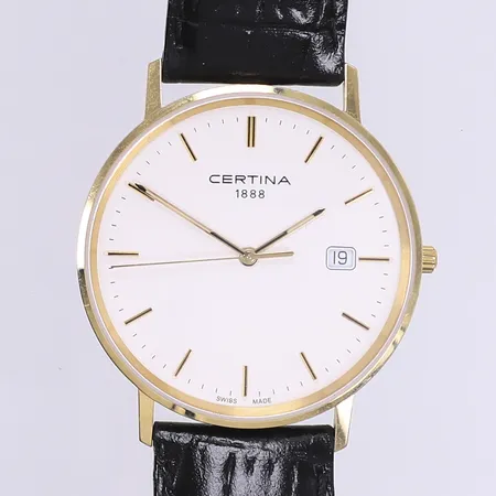 Herrur Certina Ø38mm quartz datum 18K safirglas läderband med spänne i dubblé original behov av batteribyte box och cert Nymans Ur 2019 Vikt: 0 g