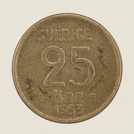 Mynt 25 öre 1953 Sverige silver 400/1000 Vikt: 2,3 g