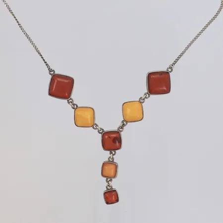 Collier med bärnsten, 44cm, 925/1000 silver Vikt: 11,2 g