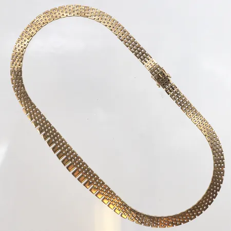 Collier, längd 40cm, bredd 7,2-11,1mm, 14K. Vikt: 33,8 g