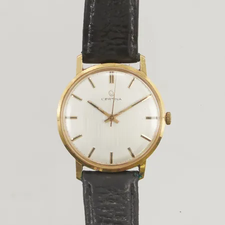 Herrur Certina 18K 33,5mm manuell, slitet läderband, gravyr.