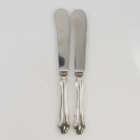 2 Smörknivar 17cm 830/1000 Silver bruttovikt 74,3g.