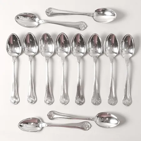 Tolv bordsskedar modell Sachsisk längd 18cm, Cohr, silver 830/1000 Vikt: 515,4 g
