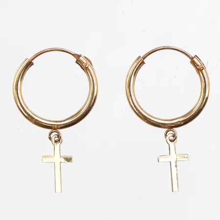 Örhängen Creoler, hängande kors, Ø12,3mm, bredd 1,4mm, längd 21,4mm, 9K. Vikt: 0,4 g