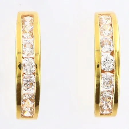Örhängen med vita stenar, halv-creoler, höjd: 11mm, bredd: 2,5mm, 18K Vikt: 1,8 g