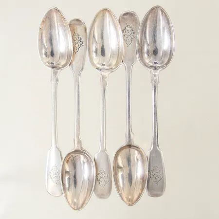 10st skedar olika modeller monogram, gravyr silver 813-830/1000 Vikt: 164,1 g