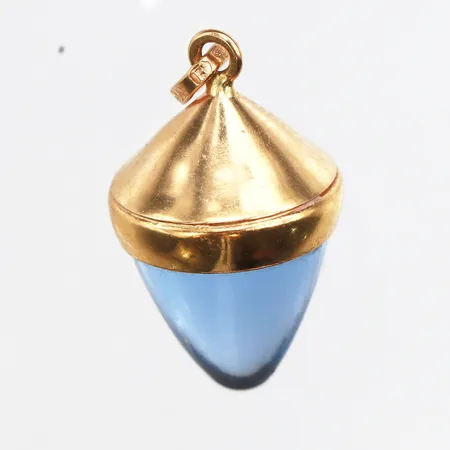 Hänge med blå sten, längd 22,4mm, bredd 2,5-11,2mm, 18K. Vikt: 3,1 g