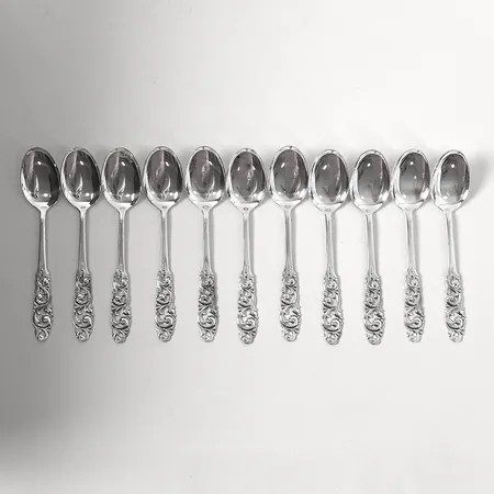 Elva efterrättsskedar norsk modell längd 15,5cm, Mylius Norway, silver 830/1000 Vikt: 267,8 g