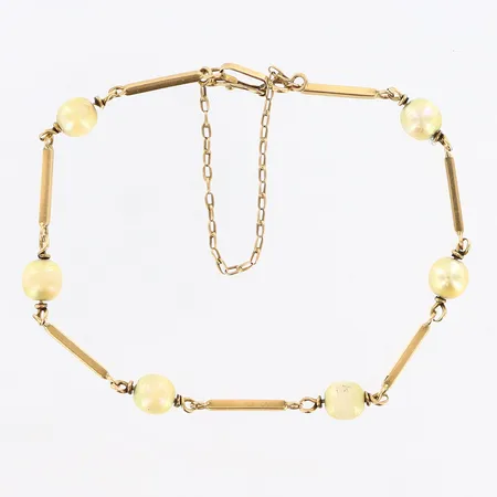 Armband med pärlor längd: ca 19cm, bredd: 1-6mm, säkerhetskedja, 18K Vikt: 6,1 g
