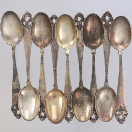 9 Moccaskedar Norskt Mönster, 11,5cm, Thorvald Marthinsen, Norge, putsrepor, 830/1000 silver Vikt: 87,2 g