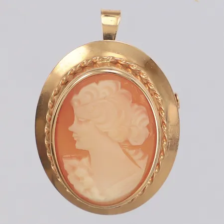 Hänge/brosch med Camé, längd 32mm, bredd 20,5mm, 18K Vikt: 3,8 g