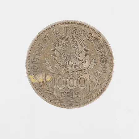 Mynt Brasilien 1000 reis år 1913, Ordem e progresso, republica dos esta dos unidos do Brazil, Ø26mm, silver 900/1000 Vikt: 9,9 g