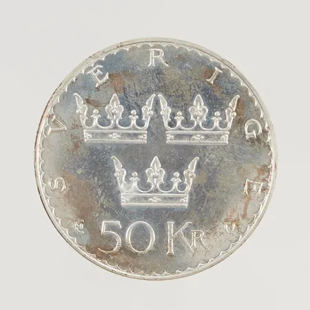 Minnesmynt 35mm 1975, 50kr 925/1000 Silver 27,0g.