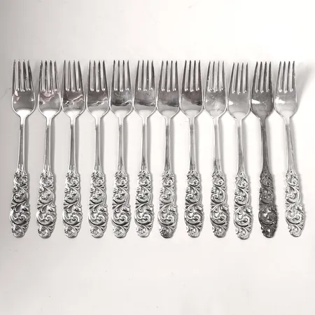 Tolv matgafflar norsk modell längd 19cm, Mylius Norway, silver 830/1000 Vikt: 475,8 g