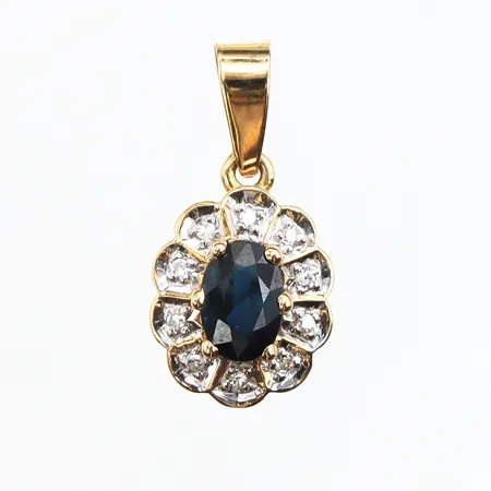 Hänge med diamanter och safir, 10x0,005ct ca, längd 18,2mm, bredd 1,7-9mm, 18K. Vikt: 1,4 g