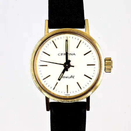 Damur Certina New Art, automat, Ø22mm, plexiglas, läderband, snr. 824.3810.68, bakboett graverad, 18K, Bruttovikt: 16g