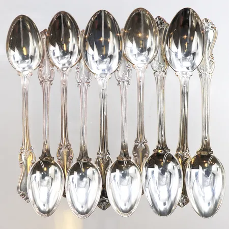 12 Kaffeskedar, längd 11-12cm, 830/1000 silver. Vikt: 133,5 g