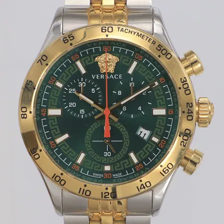 Herrur Versace, stål, quartz, 43mm, refnr VE2U, serienr 220008500134, kronograf, datum, stållänk ca 19,5cm, smärre repor, box, ytterkartong. 