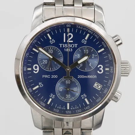 Herrur Tissot PRC200, stål, quartz, refnr T461, snr 12BG0004405, datum och kronograf återställer ej korrekt, länk i stål med bruksrepor, inga tillbehör