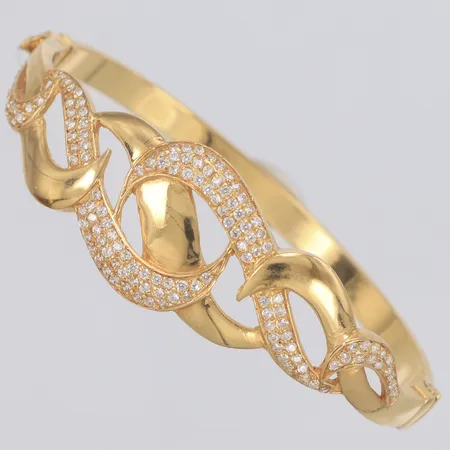 Stelt armband med vita stenar, Ø6,5cm, innermått 18cm, bredd 20,6mm, 18K Vikt: 17,6 g