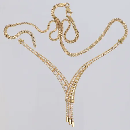 Collier med stenar, längd 41,5cm, bredd 35mm, defekt, 18K Vikt: 15,2 g