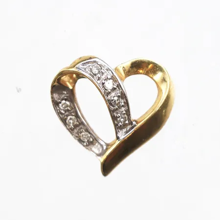 Hänge hjärta med diamanter 6 x ca. 0,005ct, vitguldsdetaljer, längd 12,7mm, bredd 1,7-12,7mm, Guldfynd, 18K. Vikt: 1,3 g