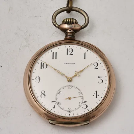 Fickur Zenith stål  manuell Ø51mm serienr 3287112, boettnr 8298008, 24-timmars visning, liten sekundvisare, urslag i urtavlan vid sekundvisaren, repor på glas.