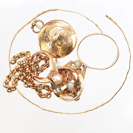 Diverse guld, defekter, gravyrer, ojämnheter, stenar, pärlor, 18K. Vikt: 21,4 g