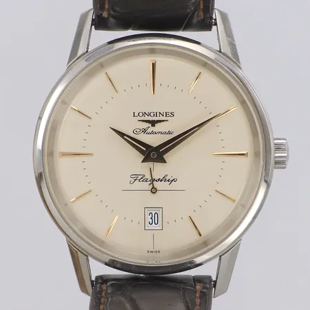 Herrur Longiens Flagship Heritage, stål, automatisk, 38,5mm, refnr L4.795.4, serienr 50286152, datum, slitet läderarmband, manual, garantikort Klockia daterat 19 08 2019, box, ytterkartong.
