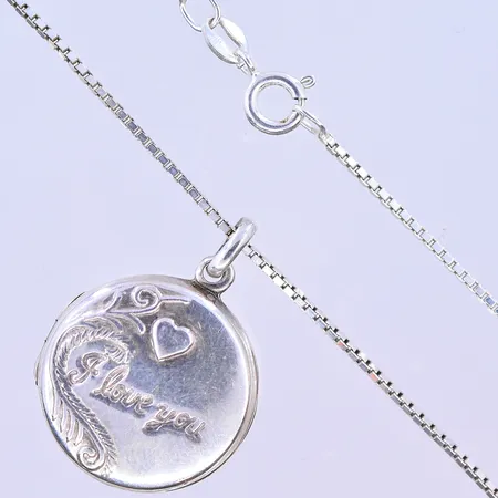 Kedja Venezia med hänge medaljong längd 70 cm bredd 1mm Ø23 mm silver 925/1000. Vikt: 8,6 g
