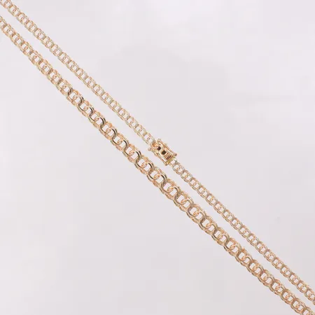 Collier Bismarck doserad, längd 50cm bredd 3,4-5,9mm, glapp i låsåtta, GHA. 18K Vikt: 12,3 g
