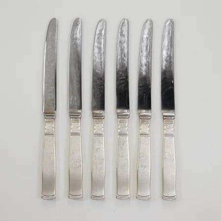 6 Smörgåsknivar Rosenholm 16,5cm, stålblad, GAB år 1990, silver 830/1000, bruttovikt: 255,7g Vikt: 255,7 g