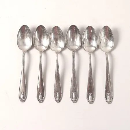 Sex kaffeskedar modell Vasa, längd 12cm, Guldsmedsaktiebolaget, silver 830/1000 Vikt: 85 g