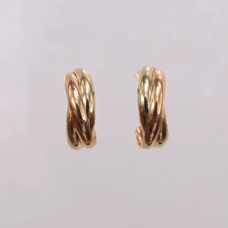 Örhängen halvcreoler, höjd 15,5mm bredd 5,5mm, trefärgade, missfärgning på stift, GHA, 18K Vikt: 1,7 g
