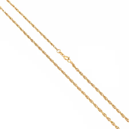 Kedja ihålig Cordel längd 47,5cm bredd 2mm, defekta länkar, klämskador, 18K 2,3g.