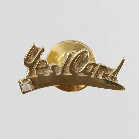 Pin "Yes i can" med diamant 1 x 0,02ct 21x10mm 14K. Vikt: 2,6 g på auktion i Kista hos Pantbanken Sverige