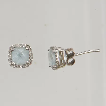 Örhängen små diamanter 6mm blå stenar, 18K 1,7g.