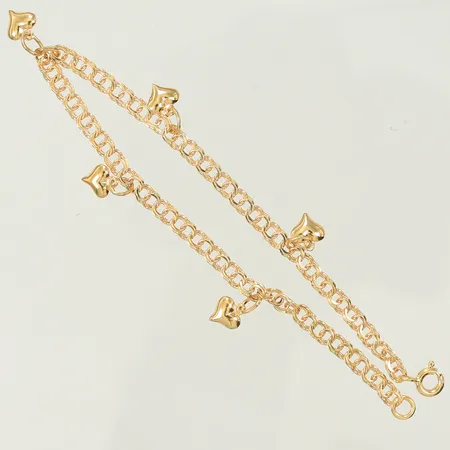 Armband Bismarck med hjärtberlocker längd 18,5cm, bredd 4-16mm, 18K, 4,2g Vikt: 4,2 g