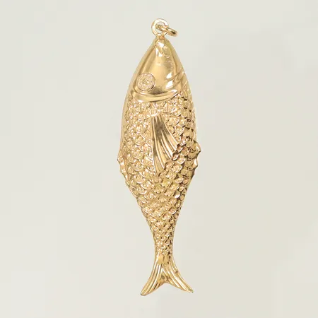 Hänge "Fisk" ihålig, längd 70mm, bredd 5-20mm, 14K, 3,8g