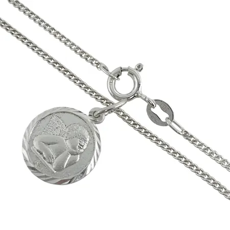 Halskedja Pansar med Hänge Ängel silver 925/1000, kedja längd 36 cm, hänge Ø12 mm, både kedja & hänge med tillverkarstämpel CCC Vikt: 3,5 g