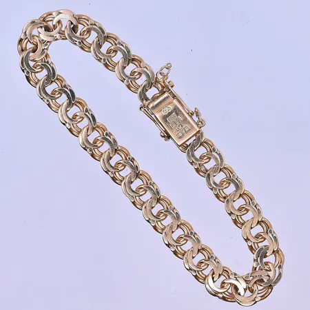 Armband Bismarck längd 18,5cm bredd 8mm säkerhetskedja saknas 18K. Vikt: 20 g
