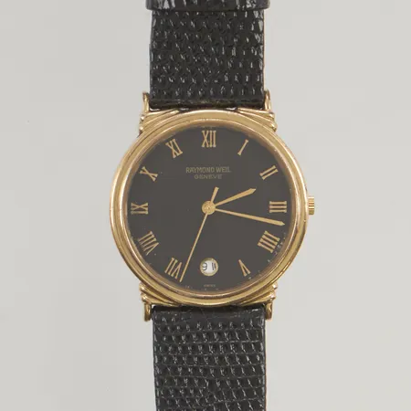 Herrur Raymond Weil Genève 31mm quartz, boettnr:5542, läderband Hirsch.