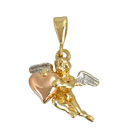Hänge Ängel i 14K guld, trefärgad modell, tillverkarstämpel ARR, längd inkl. ögla 23 mm, bredd 14 mm, fint skick Vikt: 1,7 g